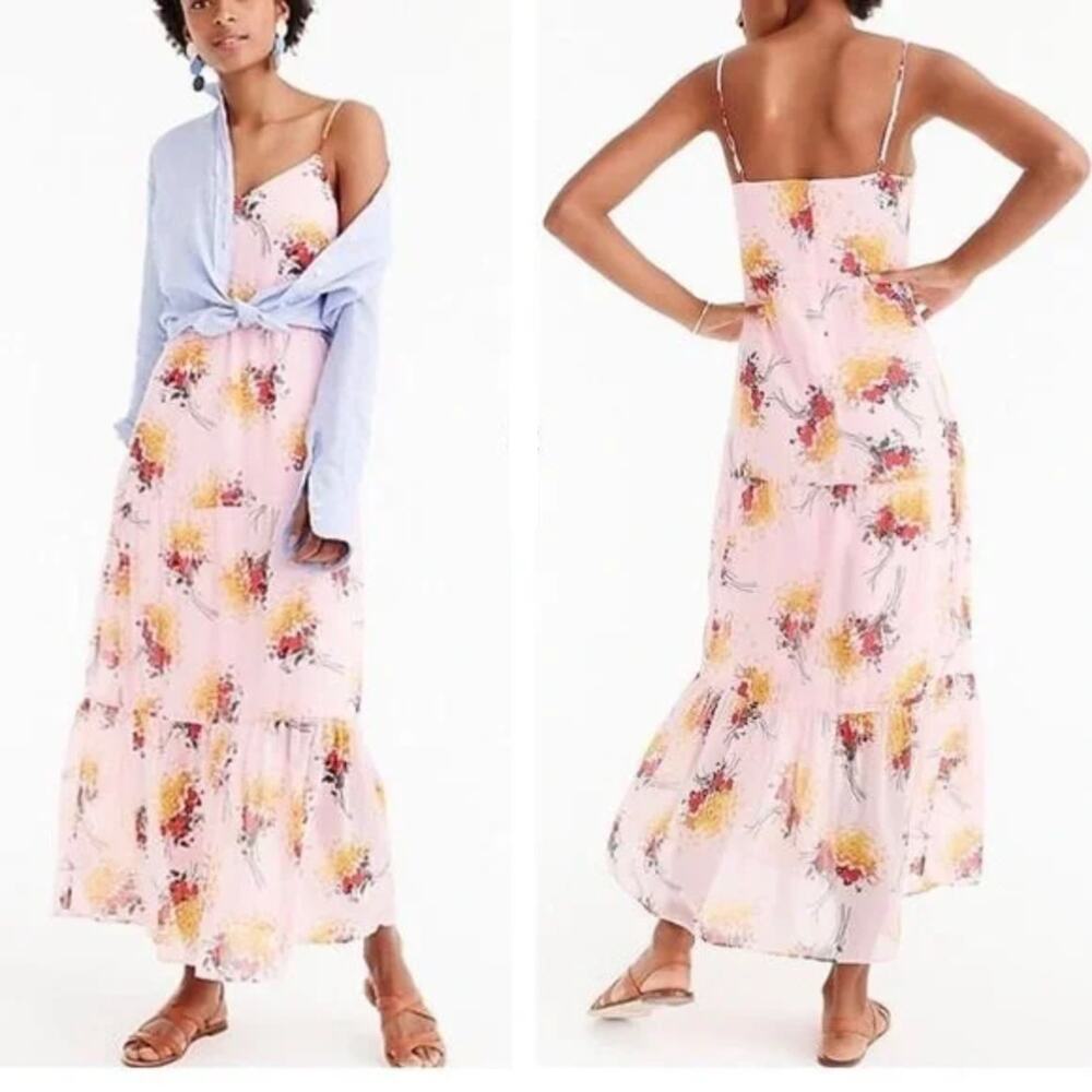 J Crew Mercantile Tiered Maxi Dress in Sunburst Bouquet Pink Floral - 00